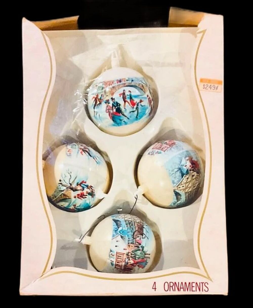 VTG Pyramid Christmas Ornaments Plastic Victorian Winter Scenes Bradford
